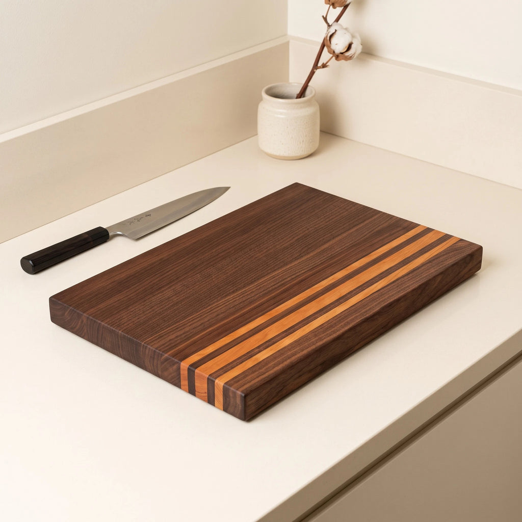 Walnut and cherry edge grain cutting board, 16 by 11 inches