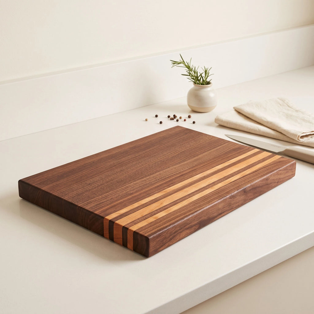 Walnut and cherry edge grain cutting board, 16 by 11 inches