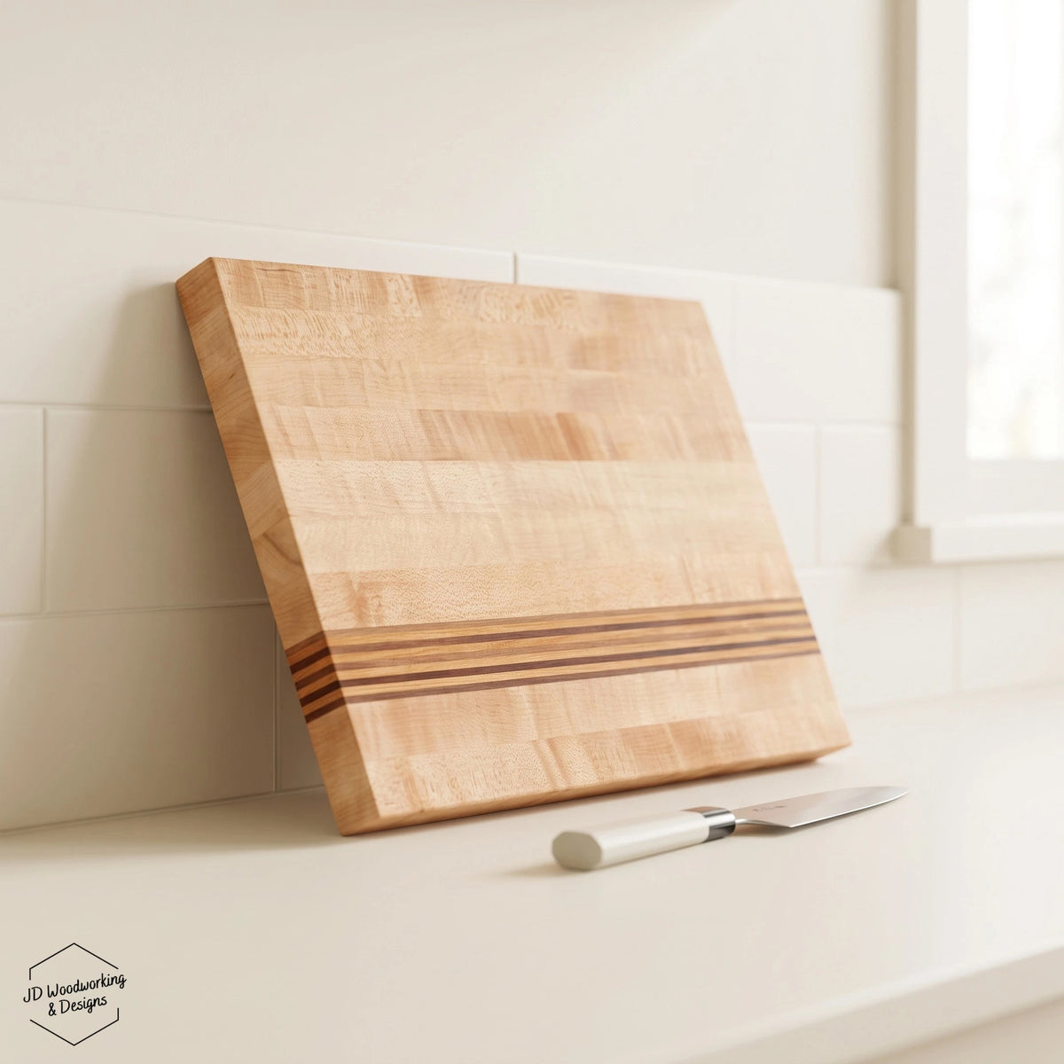 Edge Grain Maple Cutting Board with Walnut & Cherry Accents| 18”x11.75”