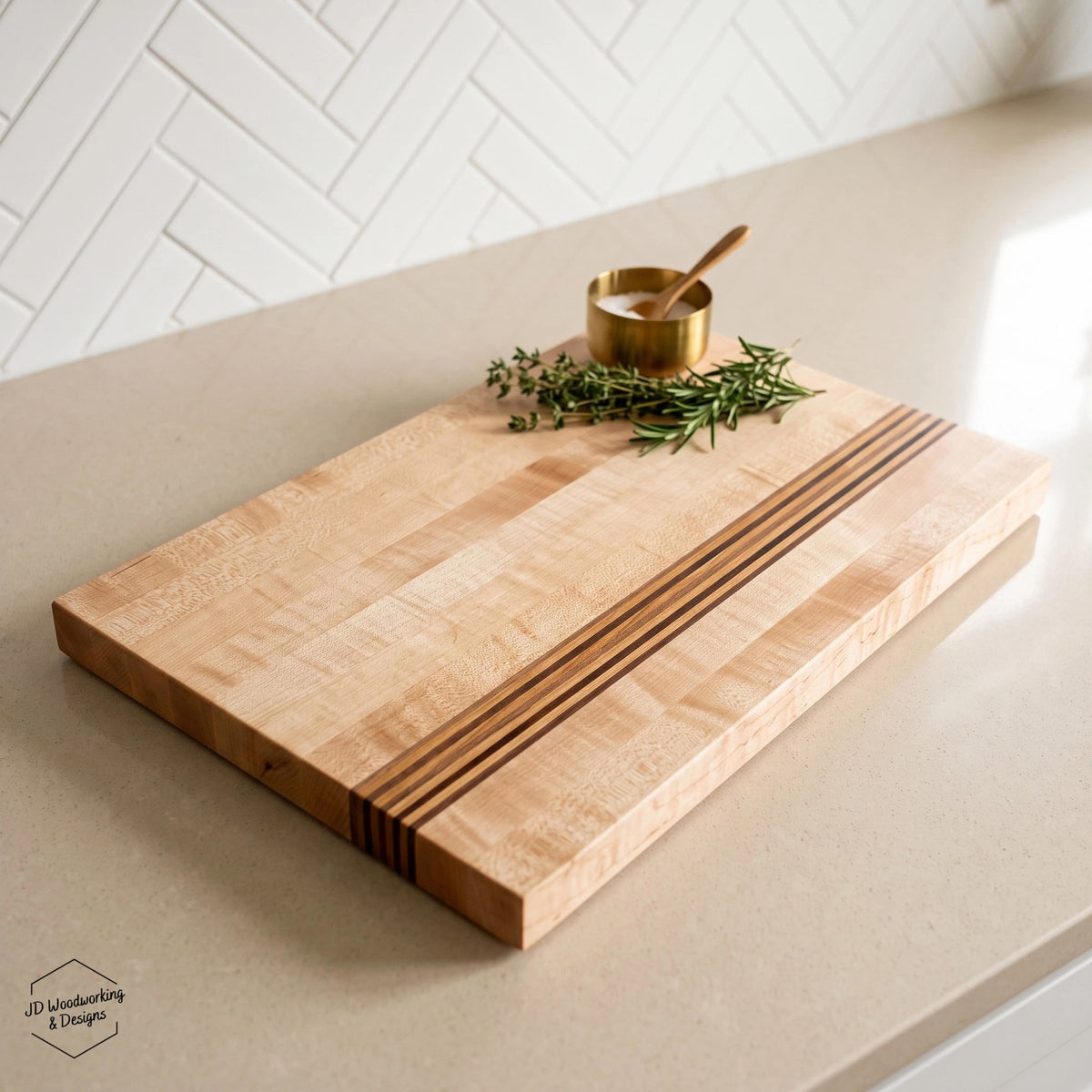Edge Grain Maple Cutting Board with Walnut & Cherry Accents| 18”x11.75”