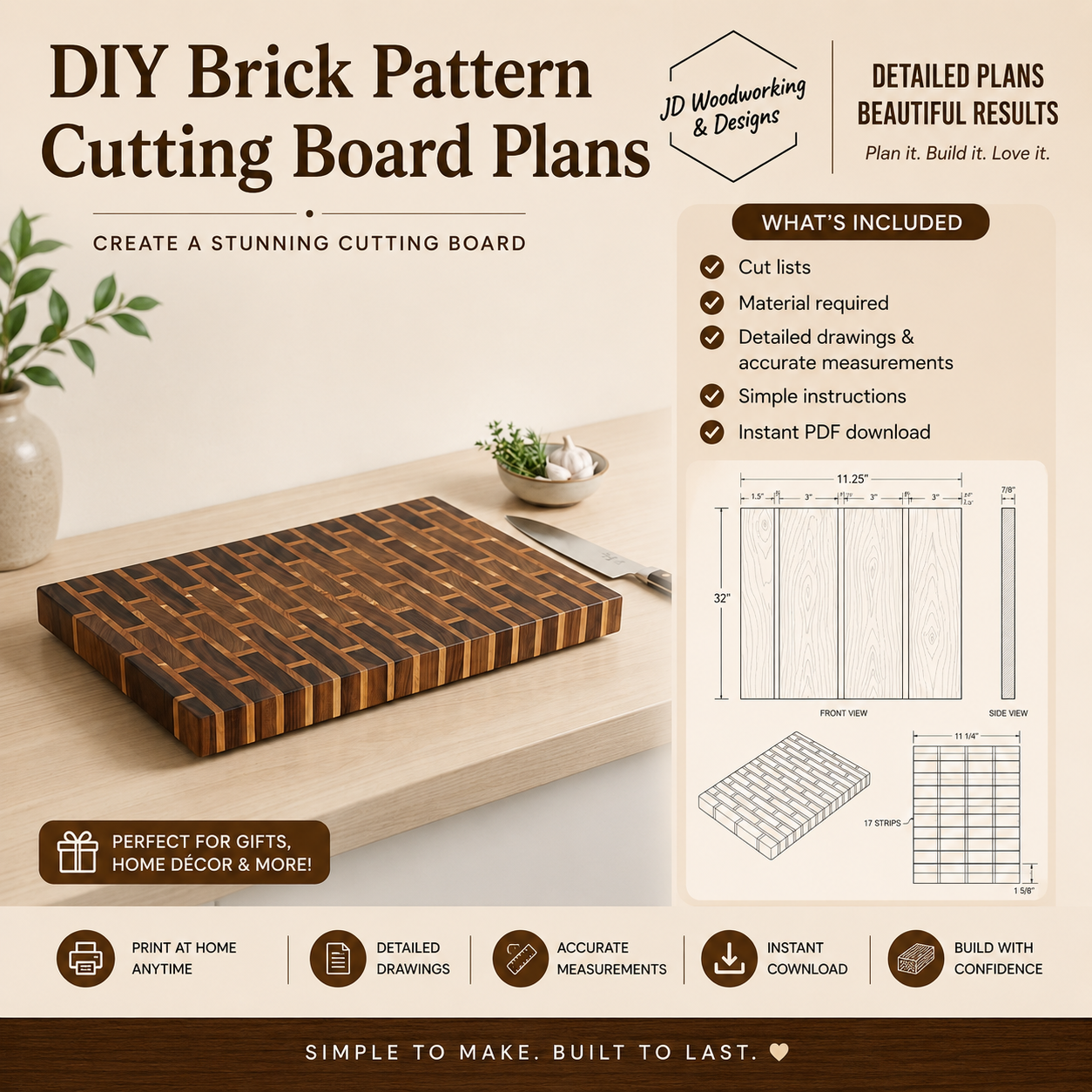 Brick Pattern Cutting Board Plans