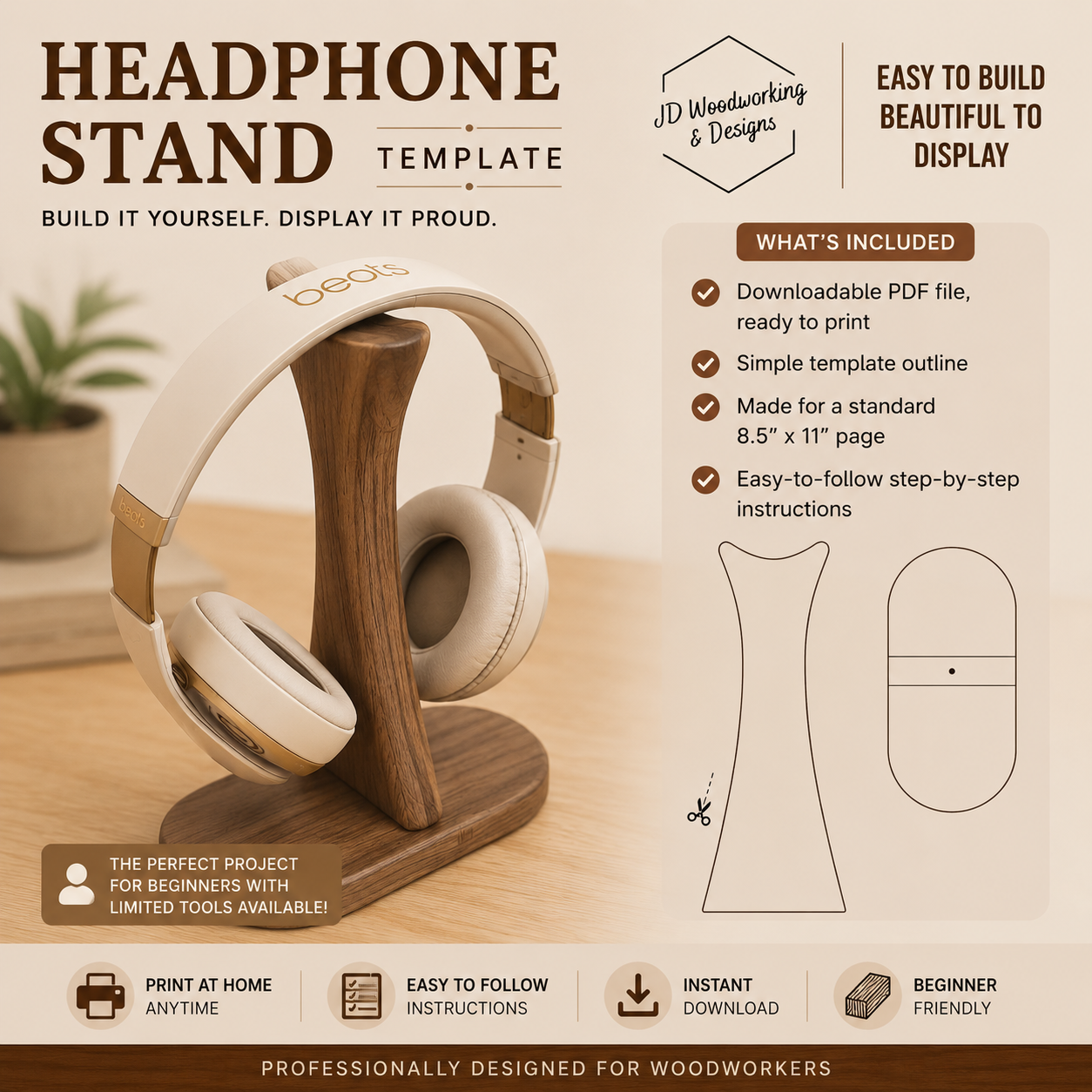 Headphone Stand Template| For Woodworkers