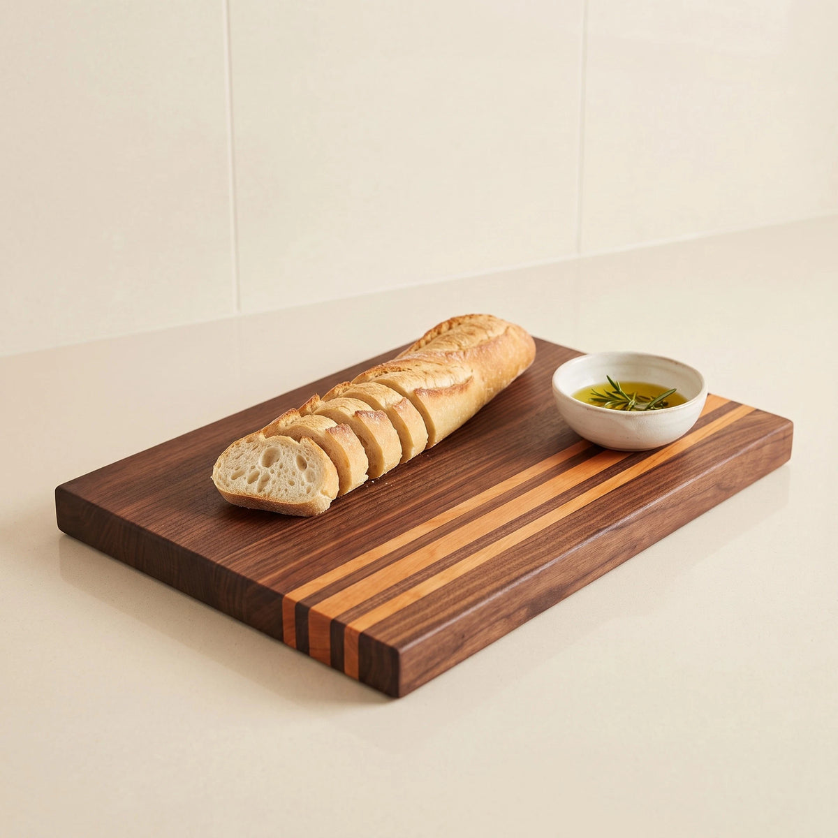 Walnut and cherry edge grain cutting board, 16 by 11 inches