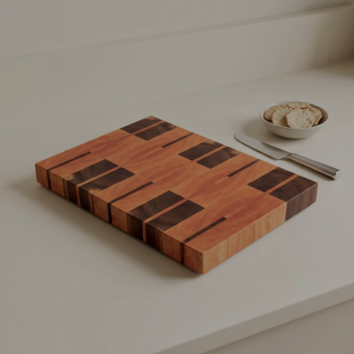 Cherry and walnut end grain cutting board, 15.5 by 10.5 inches