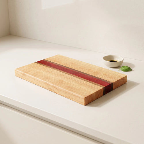 Cherry, walnut, and padauk edge grain cutting board, 12 by 7.5 inches