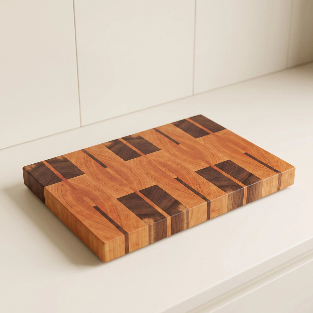 Cherry and walnut end grain cutting board, 15.5 by 10.5 inches