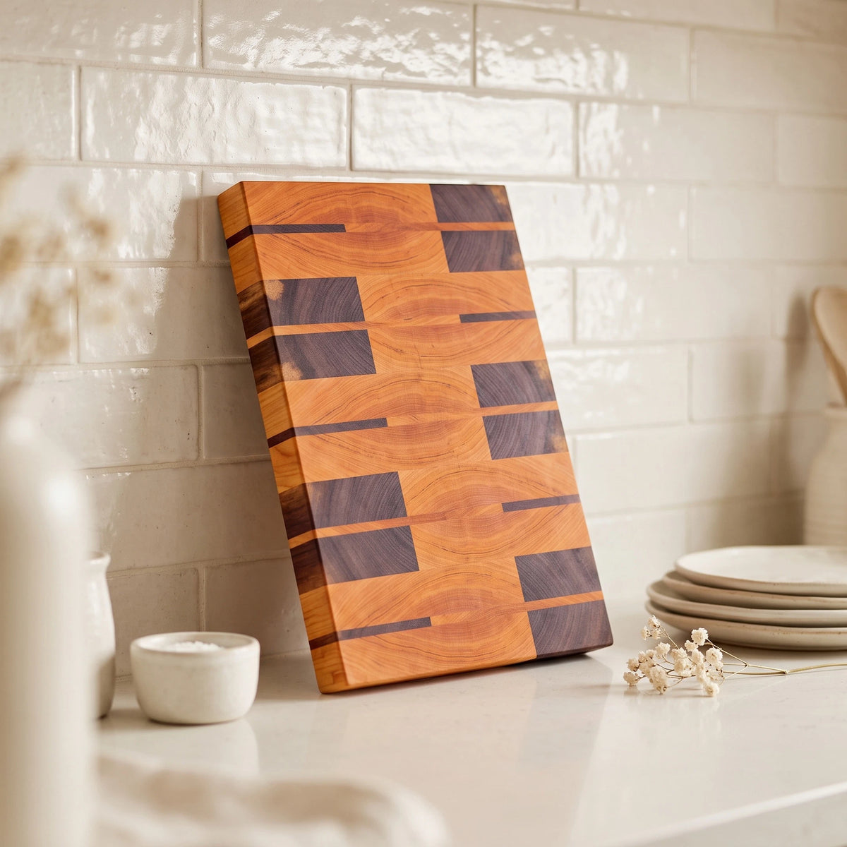 Cherry and walnut end grain cutting board, 15.5 by 10.5 inches