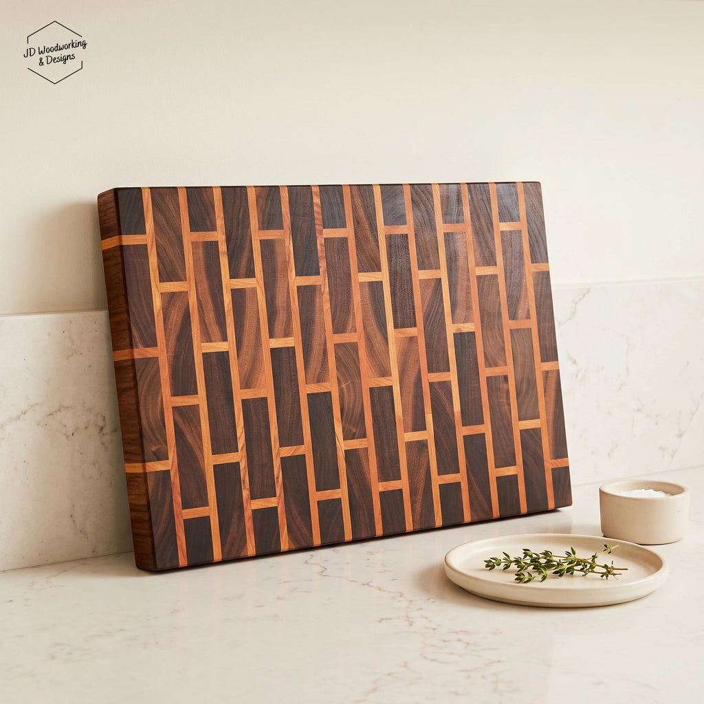 End Grain Brick Pattern Cutting Board | Walnut & Cherry 17”x11.25”