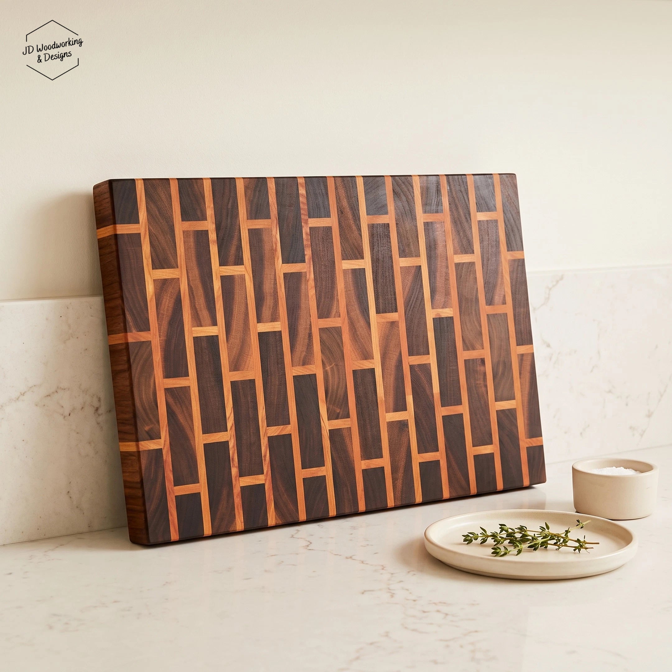 End Grain Brick Pattern Cutting Board | Walnut & Cherry 17”x11.25”