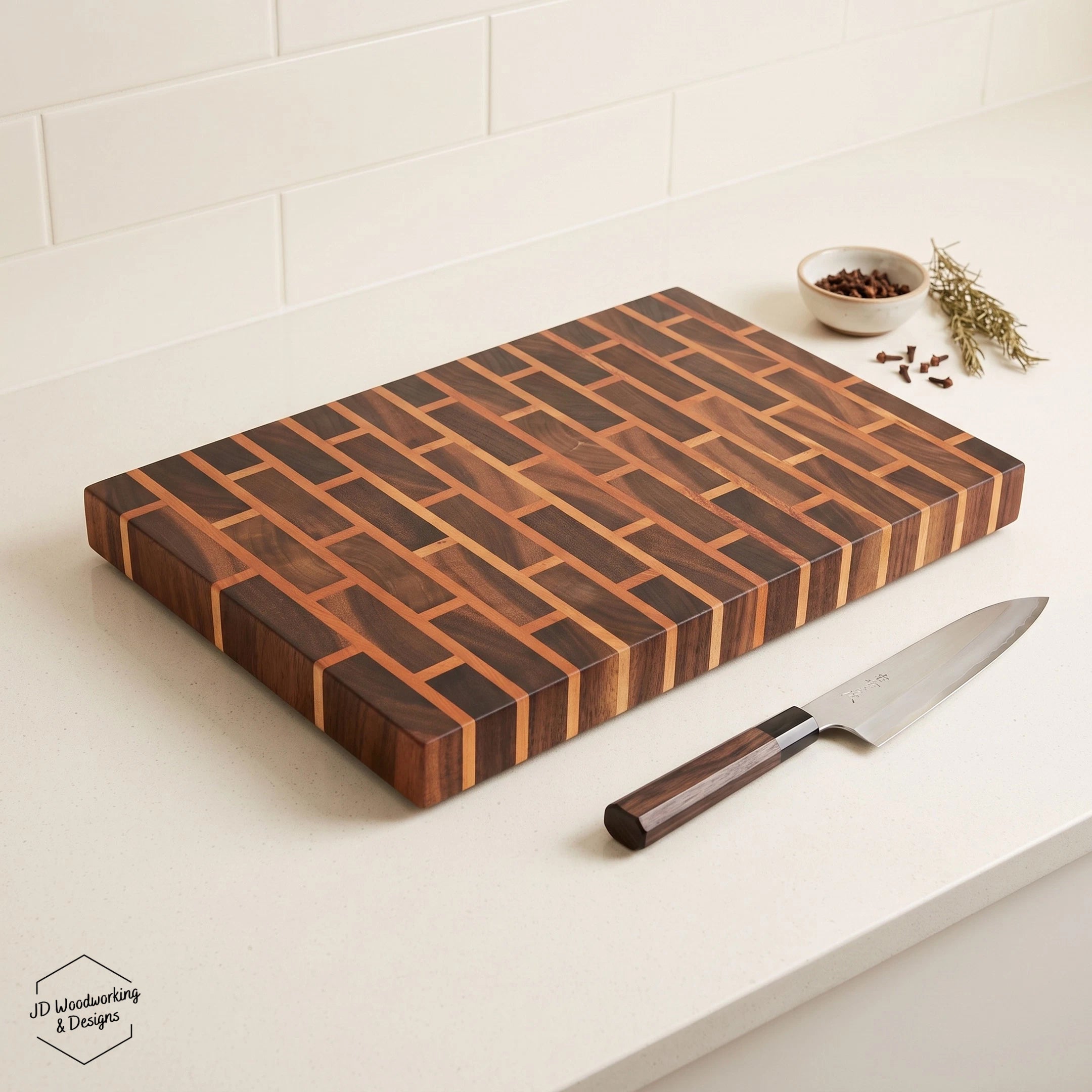 End Grain Brick Pattern Cutting Board | Walnut & Cherry 17”x11.25”